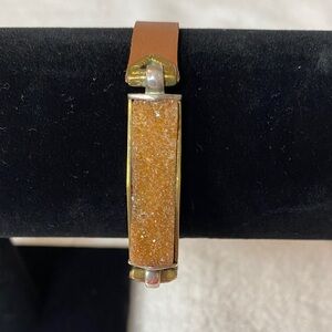 Silpada Blush Druzy Bracelet with tan leather strap